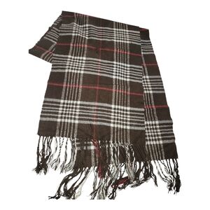 Black plaid Scotland Cashmere scarf with fringe